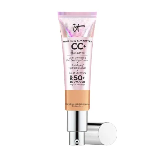IT Cosmetics Your Skin But Better CC  Cream Illumination, Neutral Tan (N) - Color Correcting Cream, Full-Coverage Foundation, Hydrating Serum & SPF 50  Sunscreen - Radiant Finish - 1.08 fl oz
